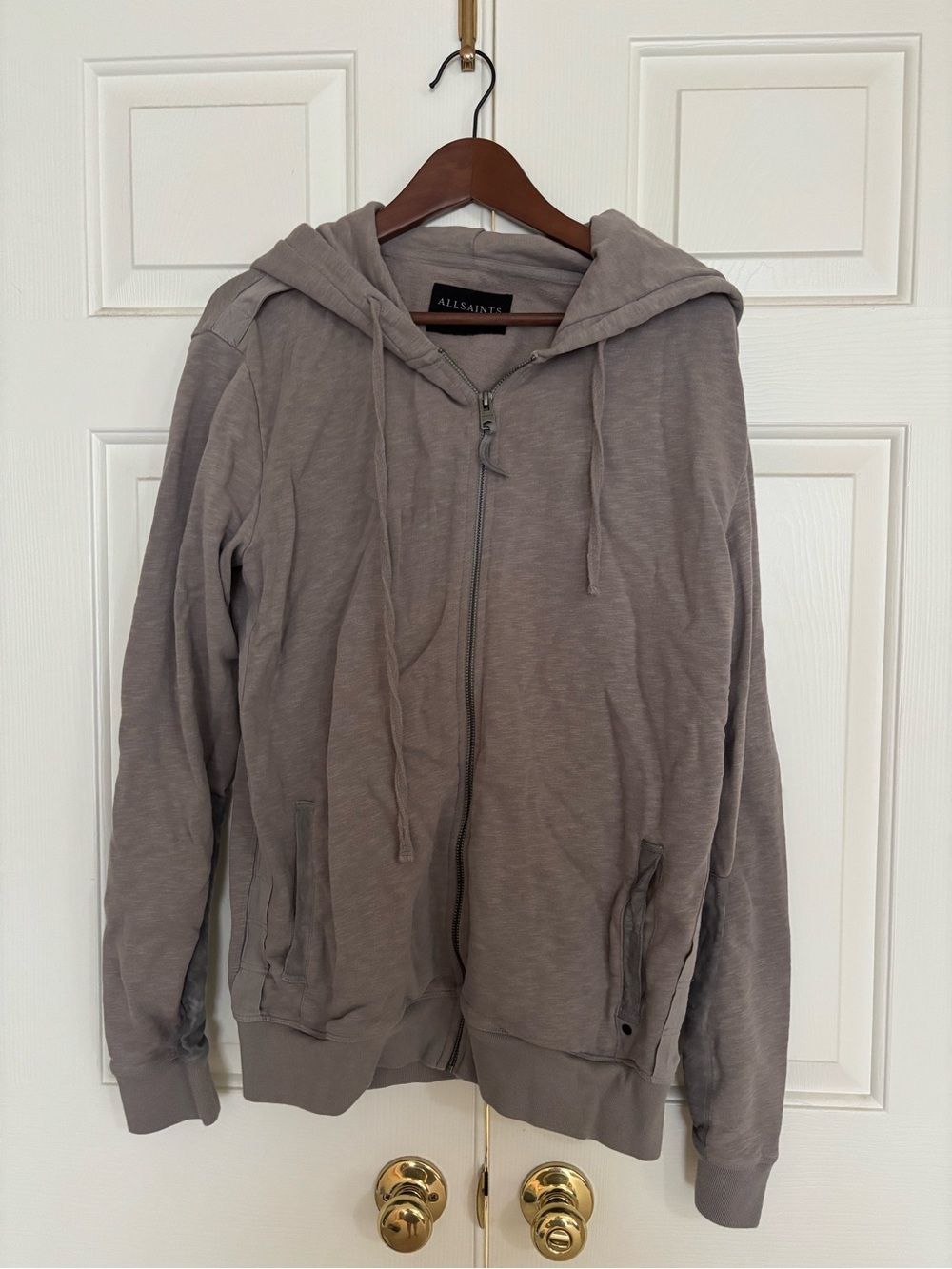 All Saints taupe Zip-Up Hoodie Sweatshirt